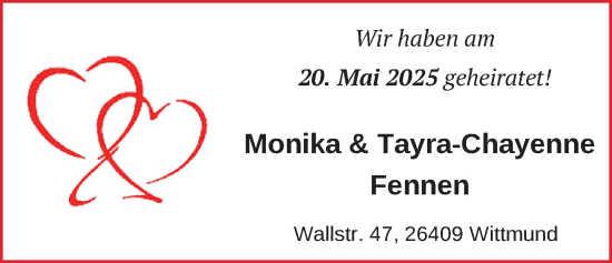 Hochzeitsanzeige von Monika Fennen von BM