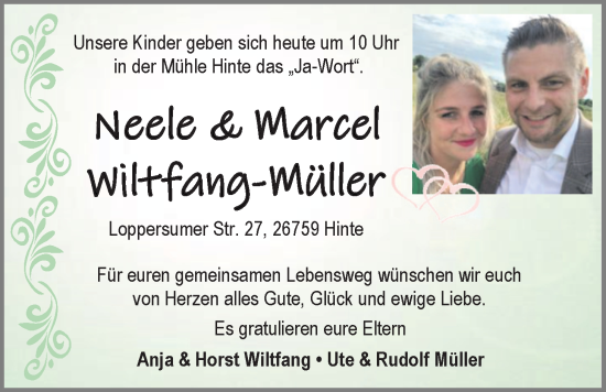 Hochzeitsanzeige von Neele Wiltfang-Müller von EZ