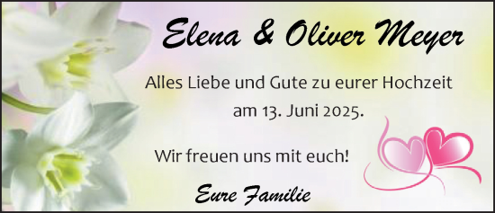 Hochzeitsanzeige von Elena Meyer von EZ