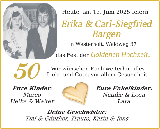 Hochzeitsanzeige von Erika Bargen von BM