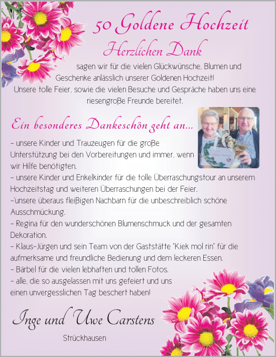 Hochzeitsanzeige von Inge Carstens von NWZ
