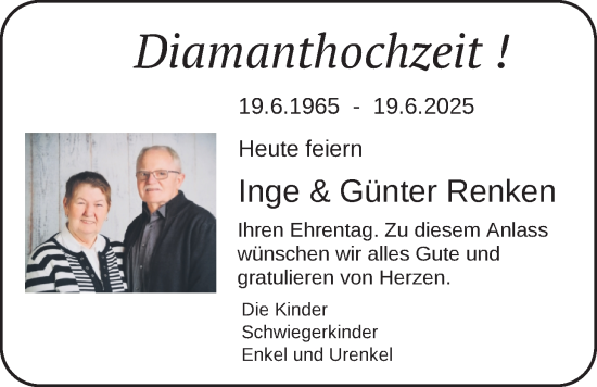 Hochzeitsanzeige von Inge Renken von NWZ