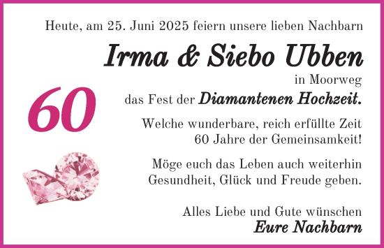 Hochzeitsanzeige von Irma Ubben von BM