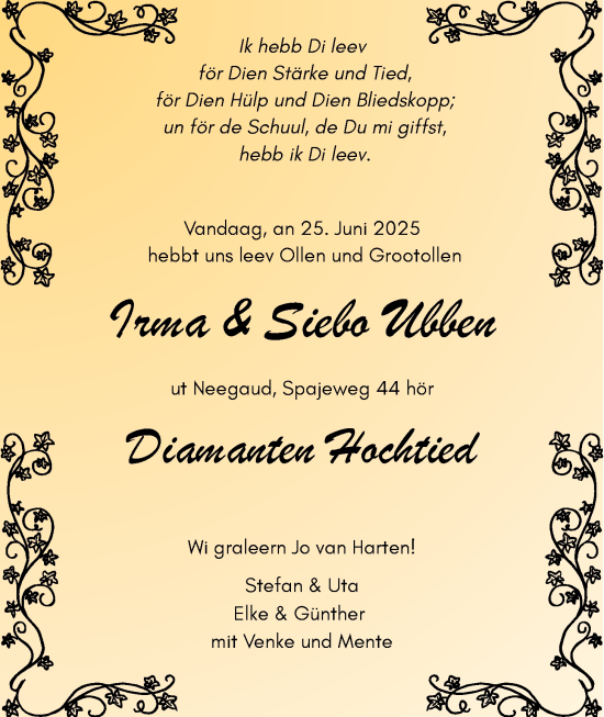 Hochzeitsanzeige von Irma Ubben von BM