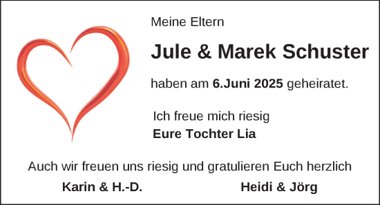 Hochzeitsanzeige von Jule Schuster von EZ