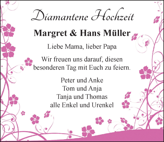 Hochzeitsanzeige von Margret Müller von NWZ