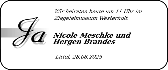 Hochzeitsanzeige von Nicole Meschke von NWZ
