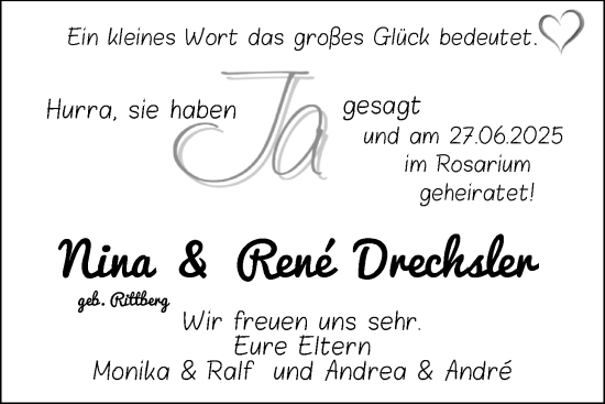 Hochzeitsanzeige von Nina Drechsler von BM