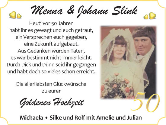 Hochzeitsanzeige von Opa, Slink von EZ