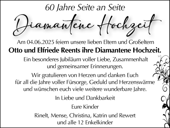 Hochzeitsanzeige von Otto Reents von BM