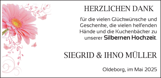 Hochzeitsanzeige von Siegrid Müller von EZ