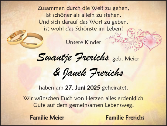 Hochzeitsanzeige von Swantje Frerichs von EZ