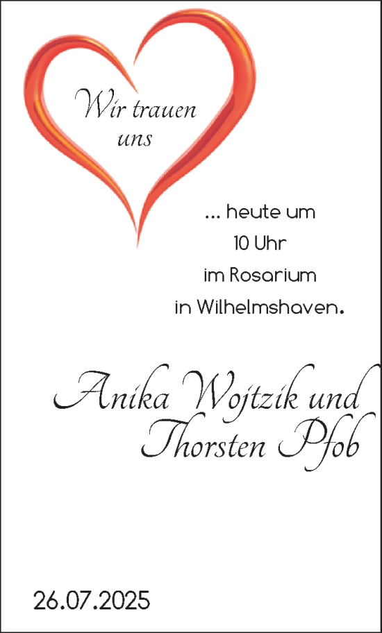 Hochzeitsanzeige von Anika Wojtzik von BM