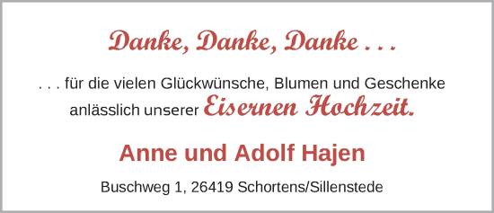 Hochzeitsanzeige von Anne Hajen von BM
