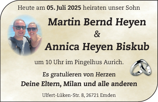 Hochzeitsanzeige von Annica Heyen von EZ