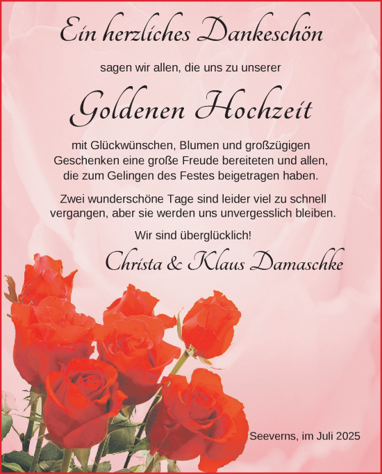 Hochzeitsanzeige von Christa Dammaschke von NWZ