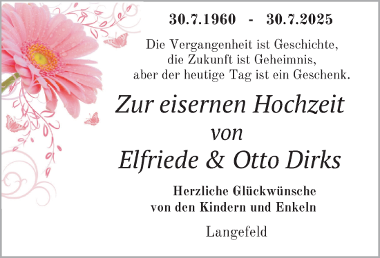 Hochzeitsanzeige von Elfriede Dirks von BM