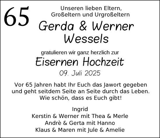 Hochzeitsanzeige von Gerda Wessels von NWZ
