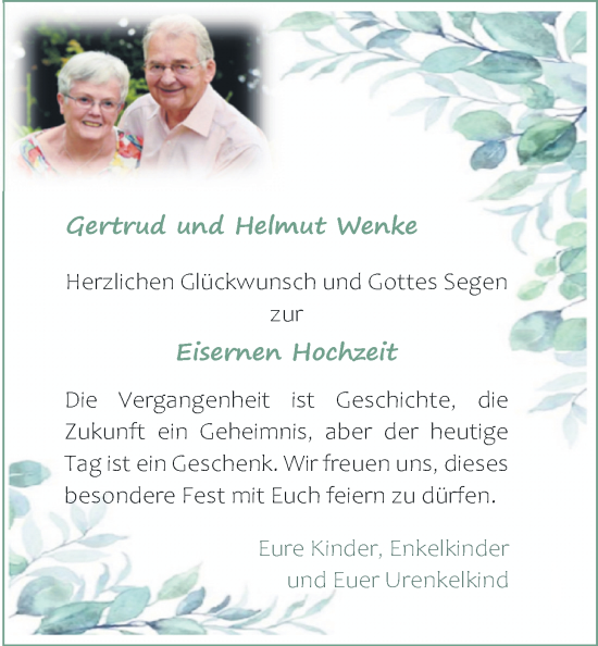 Hochzeitsanzeige von Gertrud Wenke von NWZ