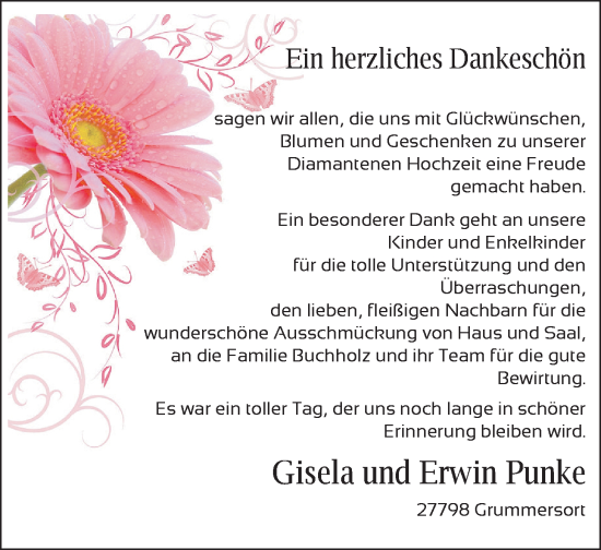 Hochzeitsanzeige von Gisela Punke von NWZ
