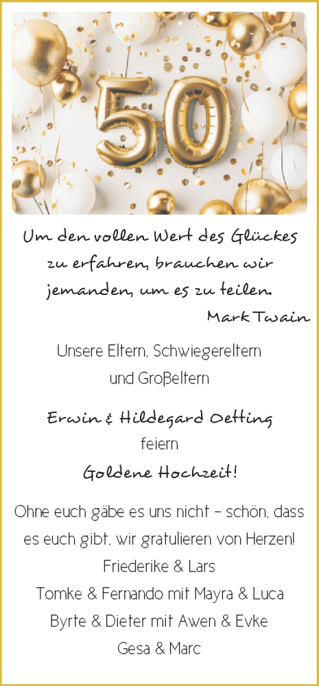 Hochzeitsanzeige von Hildegard Oetting von BM
