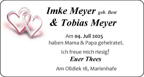 Hochzeitsanzeige von Imke Meyer von EZ