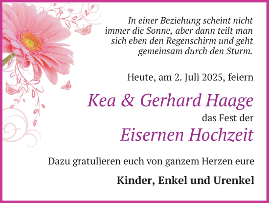 Hochzeitsanzeige von Kea Haage von BM