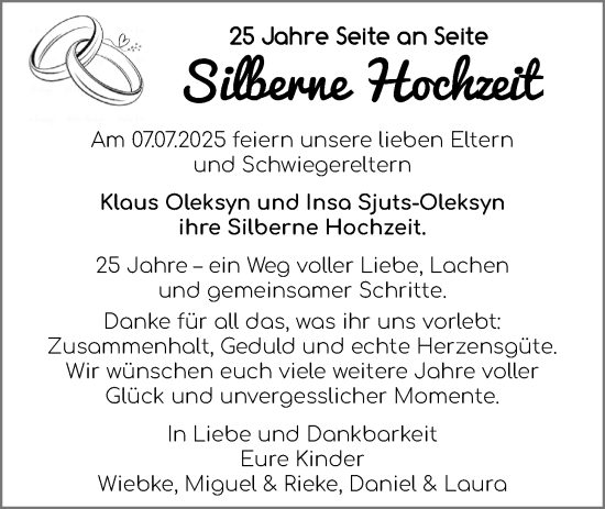 Hochzeitsanzeige von Klaus Oleksyn von BM