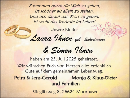 Hochzeitsanzeige von Laura Ihnen von EZ