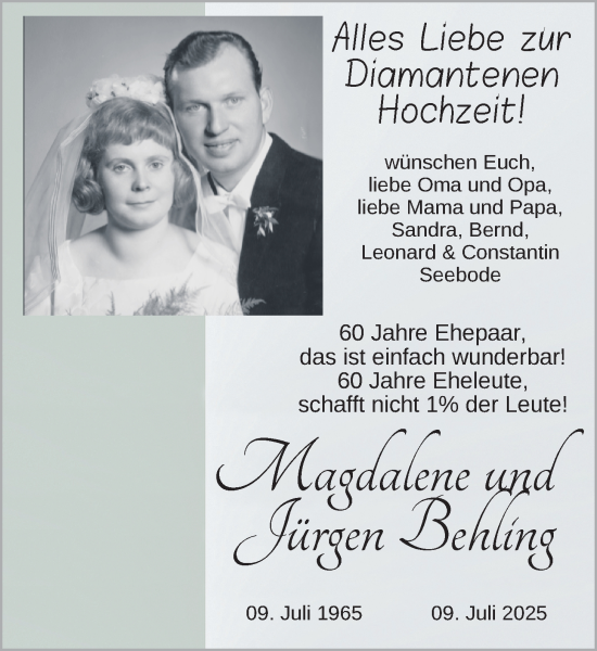 Hochzeitsanzeige von Magdalene Behling von BM