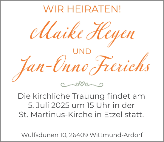 Hochzeitsanzeige von Maike Heyen von BM