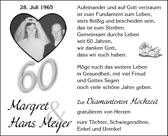 Hochzeitsanzeige von Margret Meyer von NWZ