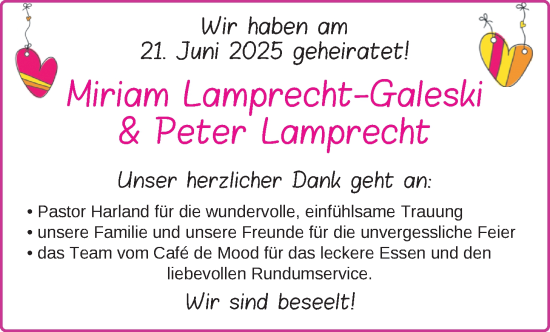 Hochzeitsanzeige von Miriam Lamprecht-Galeski von BM