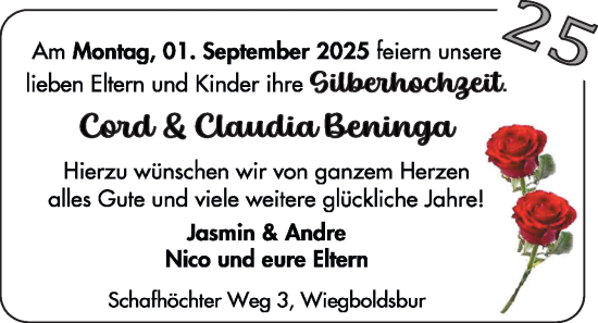 Hochzeitsanzeige von Corrd Beninga von EZ
