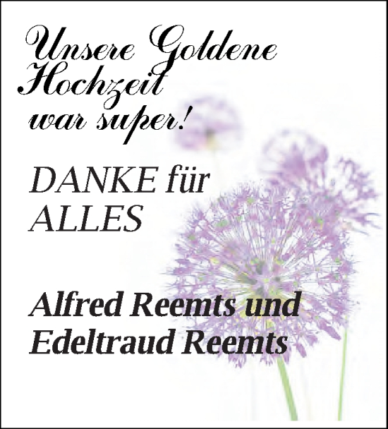 Hochzeitsanzeige von Edeltraud Reemts von EZ