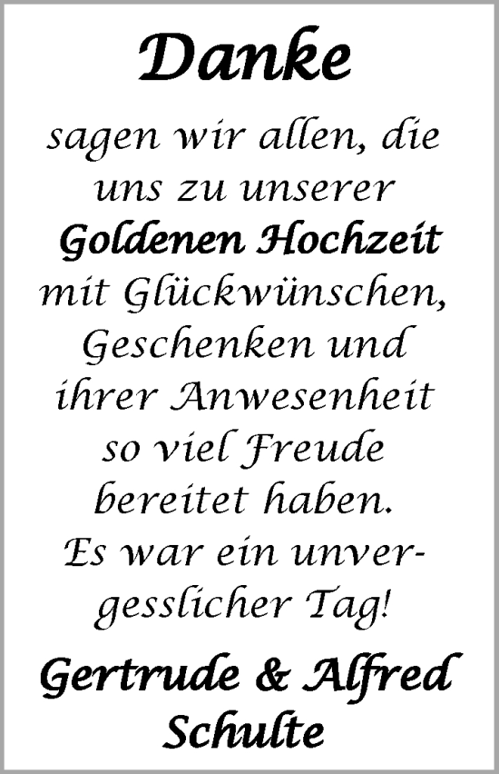 Hochzeitsanzeige von Gertrude Schulte von EZ