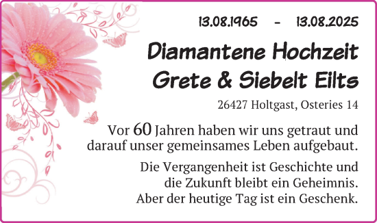 Hochzeitsanzeige von Grete Eilts von BM