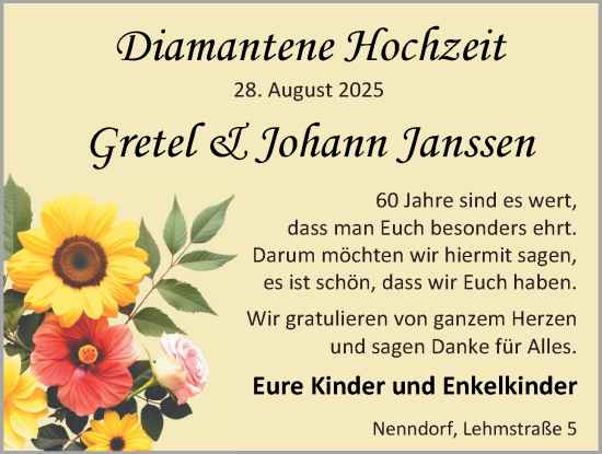 Hochzeitsanzeige von Gretel Janssen von BM