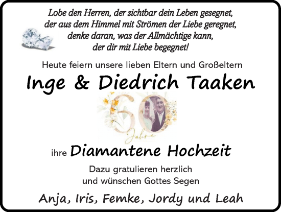 Hochzeitsanzeige von Inge Taaken von BM