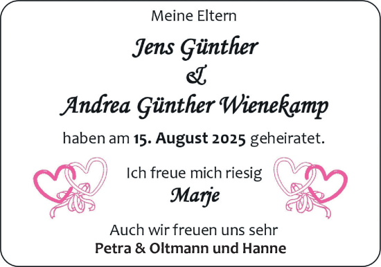 Hochzeitsanzeige von Jens Günther von EZ