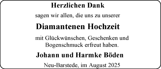Hochzeitsanzeige von Johann Böden von EZ