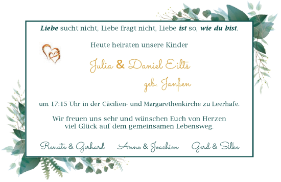 Hochzeitsanzeige von Julia Eilts von BM
