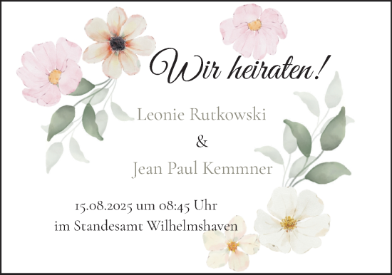 Hochzeitsanzeige von Leonie Rutkowski von BM