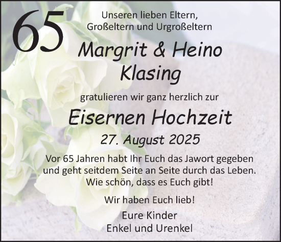 Hochzeitsanzeige von Margrit Klasing von NWZ