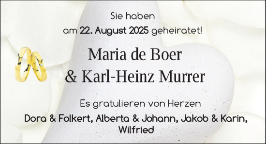 Hochzeitsanzeige von Maria de Boer von EZ