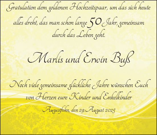 Hochzeitsanzeige von Marlis Buß von NWZ