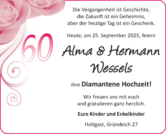 Hochzeitsanzeige von Alma Wessels von BM