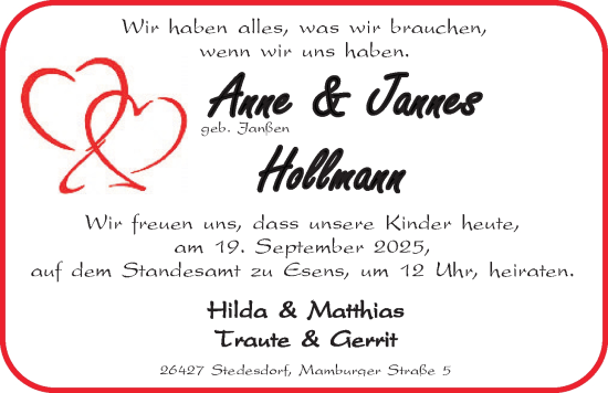 Hochzeitsanzeige von Anne Hollmann von BM