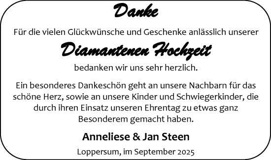 Hochzeitsanzeige von Anneliese Steen von EZ