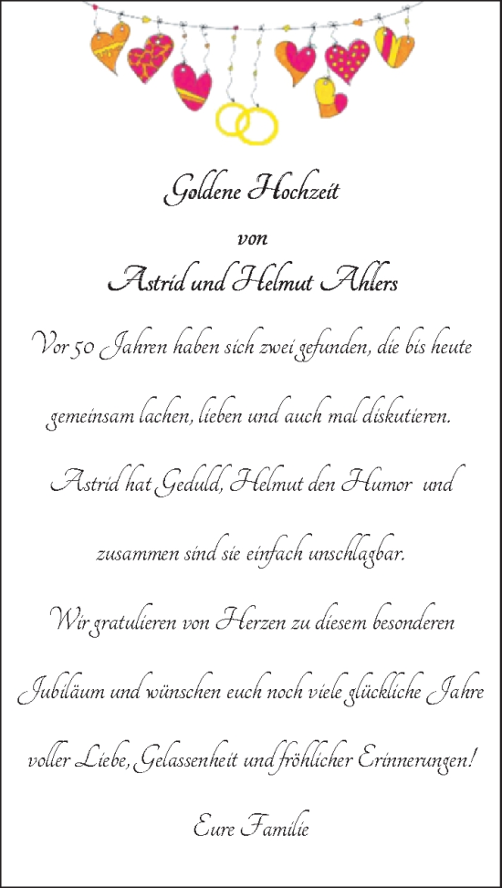 Hochzeitsanzeige von Astrid Ahlers von NWZ